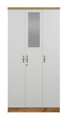 DeckUp Plank Cove 3-Door Engineered Wood Wardrobe with Mirror (Wotan Oak and White, Matte Finish)
