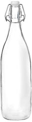 Amazon Brand - Solimo Silica Glass Bottle with Flip Cap, 1 Litre, Set of 4, Transparent