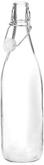 Amazon Brand - Solimo Silica Glass Bottle with Flip Cap, 1 Litre, Set of 4, Transparent