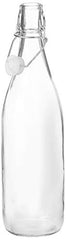 Amazon Brand - Solimo Silica Glass Bottle with Flip Cap, 1 Litre, Set of 4, Transparent