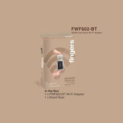 FINGERS FWF602-BT Dual Band USB Adapter (Dual Band - Supports 2.4 GHz & 5 GHz, Dual Connectivity Bluetooth & Wi-Fi, Windows & Linux (Intel Platform) Compatible, Simple Plug-n-Play)
