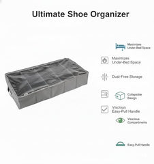 Sooqify Foldable Under Bed Shoe Organizer | Collapsible Storage Box with Clear Top & Dividers | Easy-Access Shoe Holder for Men’s & Women’s Footwear (Black)