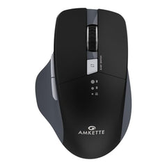 Amkette Hush Pro Epic M Rechargeable Wireless Mouse, Bluetooth Mouse | 3 Device Connectivity (2xBT&2.4G) with Top Mounted Device Switch Button, Silent Switches, Ergonomic Design, Upto 3200 DPI, Black