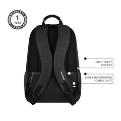 Gear Classic Anti Theft Faux Leather 14 cms Black Laptop Backpack (LBPCLSLTH0101)