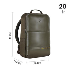 Gear Elevate Faux Leather 20L Water Resistant Anti-Theft 4 Compartment Backpack/Laptop Bag/Office Bag With Raincover For Men/Women (Olive-Yellow)