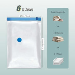 25 Pack Vacuum Storage Bags, Compression Space Saver Bags for Comforters, Blankets and Clothes, Durable Seal, Puncture Resistant, Safe Poly Material, Preserves and Protects, Hand Pump Included