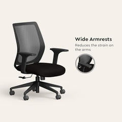 Interio by Godrej Curv Premium Mesh Wide Back Ergonomic Chair | Work from Home/Study Chair | 1-Year Warranty | Height Adjustable Chair | Heavy Duty PP Base | DIY Installation, Black