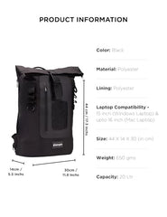 CarryPro MOJO V2.0-20L Everyday Laptop Backpack, Fits Up to 15.6 Inch Roll Top Laptop Bag for Office, College & Travel, Water Resistant Fabric, Ultra Lightweight Bag, 1 Year Warranty - Hot Orange