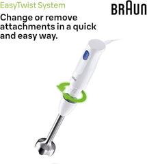 Braun MultiQuick 1, Powerful 450W Hand Blender, Made in Europe, EasyTwist Technology, Lightweight, Stainless Steel German Design, Dishwasher Safe, Make Baby Food, Chutney, Smoothie, Soup, MQ10.000P