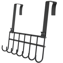 Appucoco Over The Door Hook Hanger, Hanging Organizer Rack Steel Door Hook Hanger Wall Hook Rack (7 Hooks) (Black)