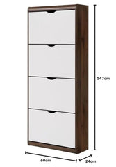 DeckUp Jade Engineered Wood 4-Door Shoe Rack (Walnut & White, Matte Finish)