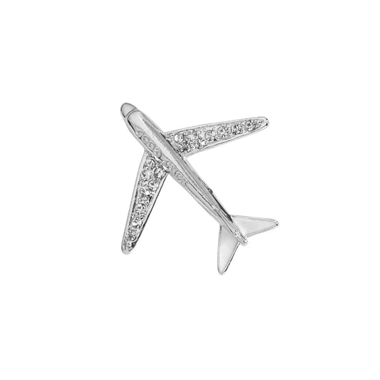 SYGA Men's Suit Aircraft Design Brooch Pin, Silver Tone with Crystal Accents