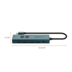 Amazon Basics Pro Series 6-in-1 USB HUB, USB-C PD 3, HDMI (4k@60Hz), USB 3.0-5 GBPS Data Transfer Speed, Aux 3.5, Docking Station with Instant Screen- On/Off and One-Click Mute Button (Turquoise)