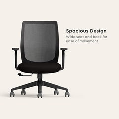 Interio by Godrej Curv Premium Mesh Wide Back Ergonomic Chair | Work from Home/Study Chair | 1-Year Warranty | Height Adjustable Chair | Heavy Duty PP Base | DIY Installation, Black