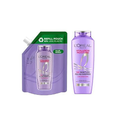 L'Oreal Paris Hyaluron Moisture Shampoo Refill - Hyaluronic Acid, 500ml | 500ml refill for dry, dehydrated hair. Provides 72 hours hydration, leaving hair soft, shiny, & bouncy. Ideal for daily wash.