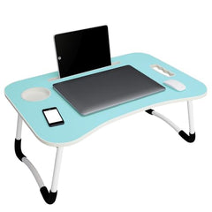 MollisHomes Laptop Table with Dock Stand Wood Smart Standard Multi-Purpose Solid/Study Table/Bed Table/Foldable and Portable/Ergonomic & Rounded Edges/Non-Slip Legs/Engineered (Blue)