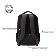 Gear Quantum 3 18"/29L Antitheft Large Faux Leather Water Resistant Laptop backpack with Raincover/Laptop backpack/Casual Backpack/Daypack/Travel Backpack/College Bag For Men/Women(Black-Black)