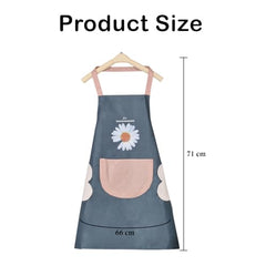 MOMISY Waterproof Kitchen Apron, Cooking Apron with Large Front Pocket, Daisy Print Design (Blue)