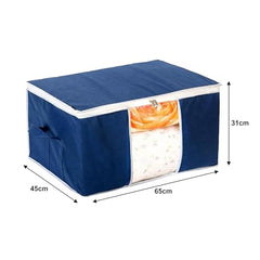 Kuber Industries Leheriya Design Underbed Storage Bag, Storage Organiser, Blanket Cover Set Of 3 (Royal Blue, Non-Woven), 65 x 47 x 33 Centimeters