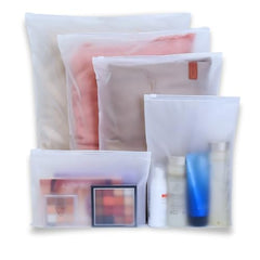 GREENTWISH Polyethylene Frosted Zipper Bag|Travel Bag For Shoes Cosmetics Jewellery Toiletries School Trip|Resealable|LDPE Zip Lock Space Saver Bags with Air Vent Hole (Pack of 30), Transparent