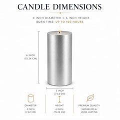 C Lal & Sons Silver Pillar Candle 2x2 Inch | Long Burning Decorative Wax Candle | 20H Burn Time | Unscented Candle for Home Décor, Wedding Decoration, Prayer, Meditation, Festivals & Romantic Ambience