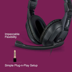 FINGERS S10 Wired On-Ear Headphone with Adjustable Mic - 40 mm Powerful Drivers & Inline Volume Control (Black)