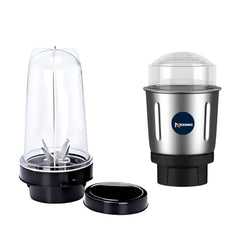 Stainless Steel Combo (Mini 180 Ml & 250 Ml) Jar Set one for Mixer Grinder, Compatibility with all mixer grinders with 2 slots of jar fitting with 4 teeth coupler