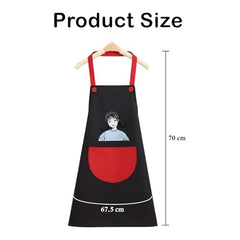 MOMISY Waterproof Kitchen Apron, Cooking Apron with Large Front Pocket, Cute Girl Print Design (Black Red)