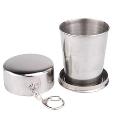 MOMISY Portable Folding Stainless Steel Travel Camping Water Mug Cup Glass -150ml, Silver (Stainless Steel 201)