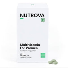 Nutrova Multivitamin For Women - Daily Multivitamins with bioavailable Iron bisglycinate, CoQ10 and Lycopene - Optimized for Indian Diets - 60 Tablets.