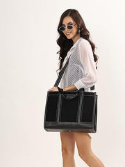 Womanix Canvas Laptop Tote Bag,14 inch Laptop Bag, Black Shoulder Bag, Casual Briefcase, Tote Bag For Women, Travel, Office, College
