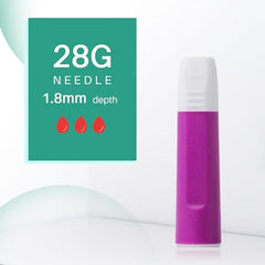 Pressure Activated Safety Lancets (100 Count) - 28G Sterile Single-Use Needle (1.8mm Depth) | Painless & Gentle Finger Prick Device for Blood Glucose Testing, Diabetes Monitoring & Glucometer Sugar Check Needle