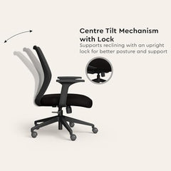 Interio by Godrej Curv Premium Mesh Wide Back Ergonomic Chair | Work from Home/Study Chair | 1-Year Warranty | Height Adjustable Chair | Heavy Duty PP Base | DIY Installation, Black