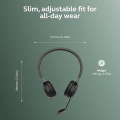 Jabra Evolve 65 TE MS Bluetooth Headset with Mic | Wireless Stereo Office Headphones | Teams Certified | USB-A Link 390 | Work from Home Headset for PC & Mobile.