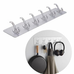 JIALTO 1 Pcs Wall Hanger Hooks | Strong Self Adhesive Magic Sticker Hook for Clothes, Towels & Accessories | 6 Hook Strip for Home, Bathroom & Kitchen - Transparent