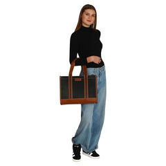 Womanix Canvas Laptop Tote Bag,14 inch Laptop Bag, Black Shoulder Bag, Casual Briefcase, Tote Bag For Women, Travel, Office, College
