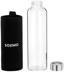 Amazon Brand - Solimo Silica Glass Bottle with Flip Cap, 1 Litre, Set of 4, Transparent