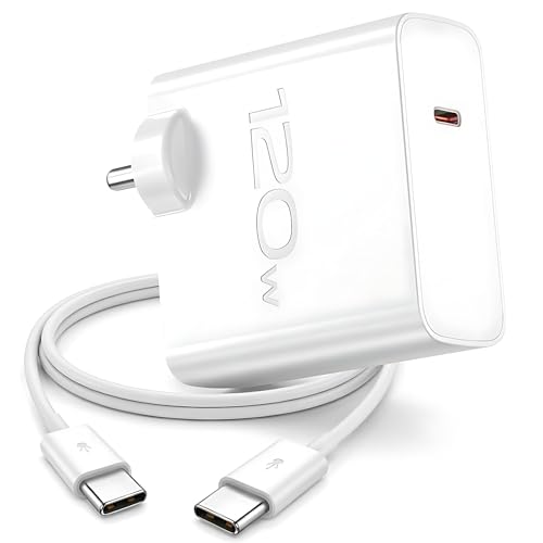 120W Flash Super Fast Charger with Type C Charging Cable Compatible for VIVO X100 5G, V30, V-X90 5G, V-X90 PRO 5G, V-X FOLD 3, iQOO-11 5G, iQOO 9 Pro, iQ9, iQOO 9T (120W Charger with Cable)