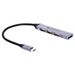 ZEBRONICS TA210U, 4 in 1 Type-C to USB Hub, USB 3.0, 4 USB Ports, Speeds Upto 5 Gbps, Metal Body, for Mac | Laptops, Black
