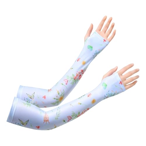 MOMISY Hand Gloves for Sun Protection, UV Protection Arm Sleeves for Women Bike Riding, UPF50+ Ice Silk Cooling Summer Gloves Woman Hand Cover Arm Sleeves for Driving, Golfing, Sports (Blue)