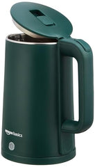 amazon basics 1.5 Liter Cool Touch Electric Kettle| 1350 Watt|Stainless Steel Body|Auto Cut-Off|Triple Safety Protection(Green)