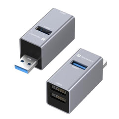 Portronics Mport Link A 3-Port USB-A Hub, 1x USB 3.0 (5Gbps) + 2X USB 2.0, Aluminium Alloy Body, Plug & Play for Laptop/PC (Grey)