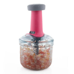 MAGIC SPOON Hand Push Chopper 1000ML, Vegetable & Onion Chopper with 4 Stainless Steel Blades, Manual Food Chopper for Garlic, Chilli, Dry Fruits, Nuts Cutter & Salad Preparation for Kitchen, Pista