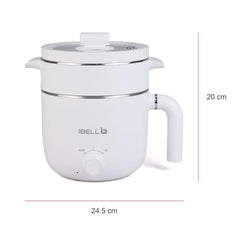 IBELL MPK15M Multipurpose Electric Kettle, 1.5 Litre, 800W, 2 Cooking Pots & Egg Boiler, Temperature Control, For boiling Water, Egg, Stainless Steel Body (White)