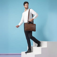 VISMIINTREND Laptop Leather Bag for Man | Coffee Brown