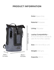 CarryPro MOJO V2.0-20L Everyday Laptop Backpack, Fits Up to 15.6 Inch Roll Top Laptop Bag for Office, College & Travel, Water Resistant Fabric, Ultra Lightweight Bag, 1 Year Warranty - Hot Orange