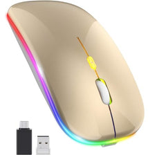 BUYFLUX LED Wireless Mouse, Slim Silent Mouse 2.4G Portable Mobile Optical Office Mouse with USB & Type-c Receiver, 3 Adjustable DPI Levels for Notebook, PC, Laptop, Computer (Black)