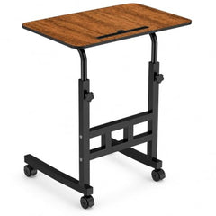 Amazon Basics Adjustable Sofa Side Table with Wheels, Portable Bedside Table for Bed and Sofa, Rolling Study Desk, Height Adjustable 26-34 Inch, 23.5 x 15.5 Inch Top Brown