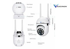 Vexcrion 360° WiFi Smart Security Camera with Dual Lens, 2-Way Audio, Night Vision, Motion Detection, Mobile App Remote View, Home CCTV Camera