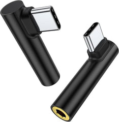 REDTECH One Plus Original C to 3.5mm Audio Adapter 2 Pcs | Type-C to AUX Headphone Jack Dongle with DAC Chip | Right Angle Connector | Compatible with Mi, iqoo, Vivo, iPad Pro | Black